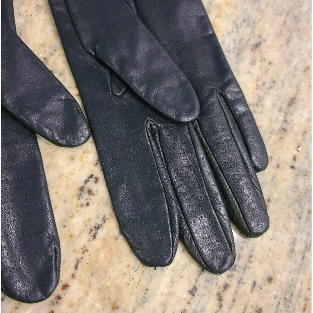 Vtg FOWNES Black Leather Driving Motorcycle Nylon Lined Gloves Womens 6.5 Small